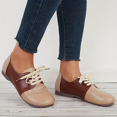 Women's Colorblock Lace Up Flat Shoes Round Toe Casual Loafers