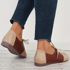Women's Colorblock Lace Up Flat Shoes Round Toe Casual Loafers