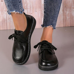 Women's Solid Flat Loafers Lace Up Low Round Toe Non slip Waterproof Shoes
