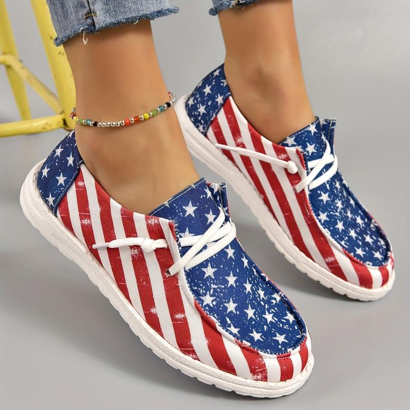 Women's Star Pattern Canvas Shoes Casual Lace Up Independence Sneakers