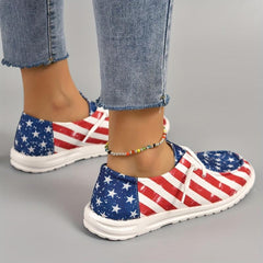 Women's Star Pattern Canvas Shoes Casual Lace Up Independence Sneakers