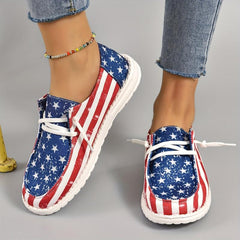 Women's Star Pattern Canvas Shoes Casual Lace Up Independence Sneakers