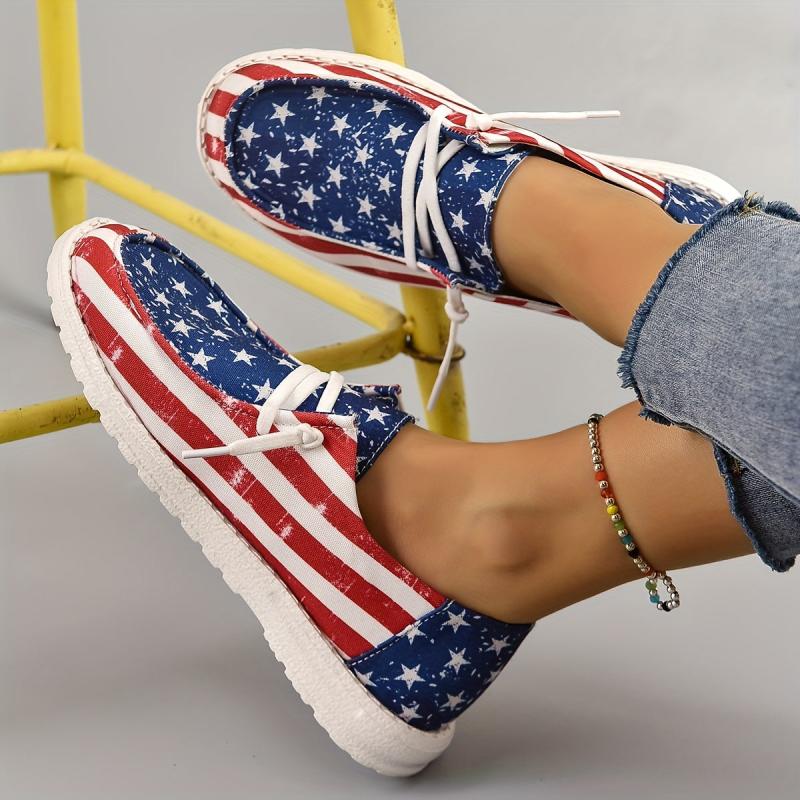 Women's Star Pattern Canvas Shoes Casual Lace Up Independence Sneakers