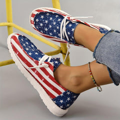 Women's Star Pattern Canvas Shoes Casual Lace Up Independence Sneakers