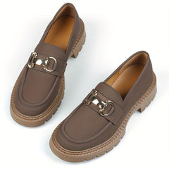 Metallic Chain Slip On Loafers Soft Platform Shoes