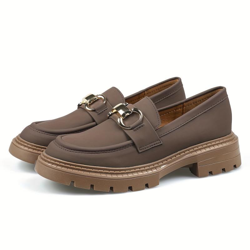 Metallic Chain Slip On Loafers Soft Platform Shoes