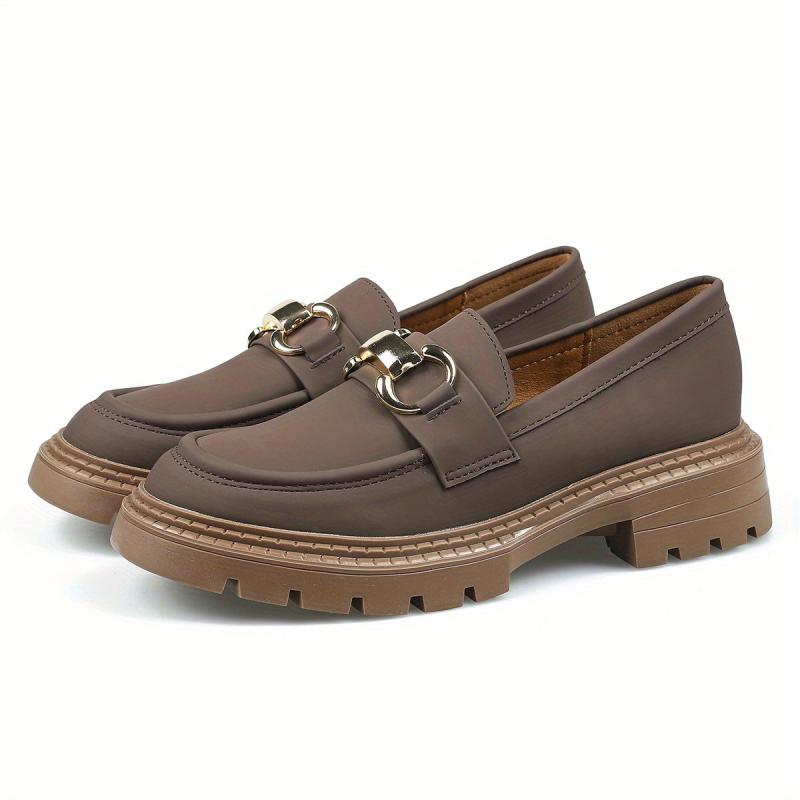 Metallic Chain Slip On Loafers Soft Platform Shoes