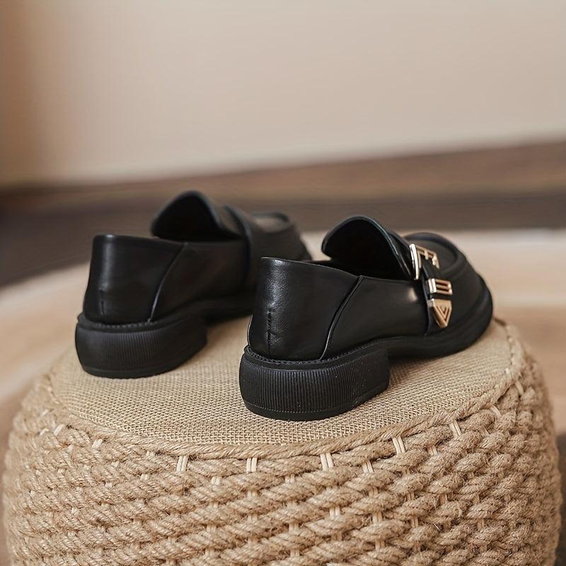 Women's Buckle Detail Loafers Chunky Heel Slip On Shoes