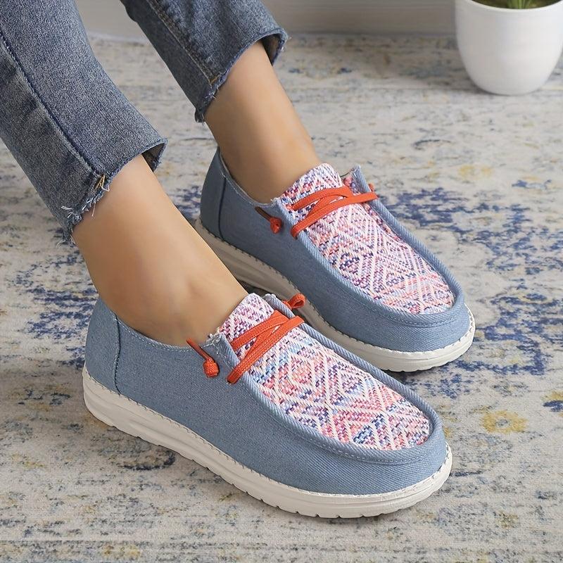 Women's Lace Up Flat Loafers Geometric Pattern Anti skid