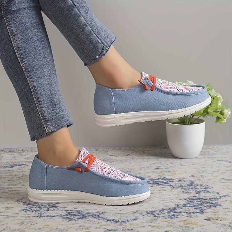 Women's Lace Up Flat Loafers Geometric Pattern Anti skid