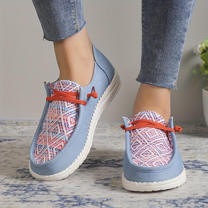 Women's Lace Up Flat Loafers Geometric Pattern Anti skid