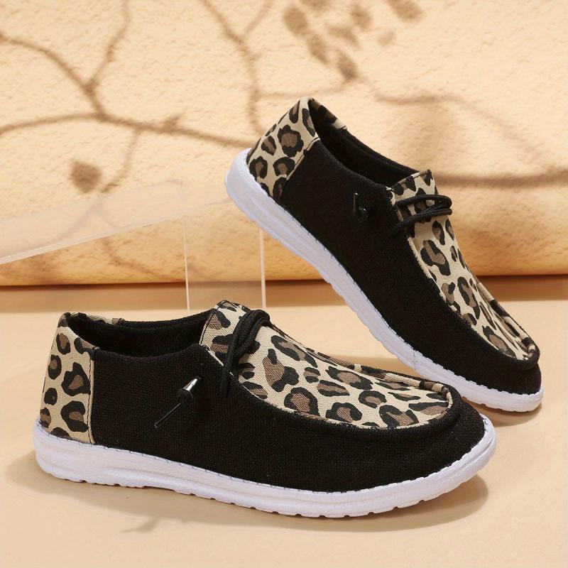 Leopard Print Loafers Lace-Up Canvas Shoes