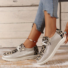 Women's Sequins Flat Loafers Lace Up Soft Sole Shoes