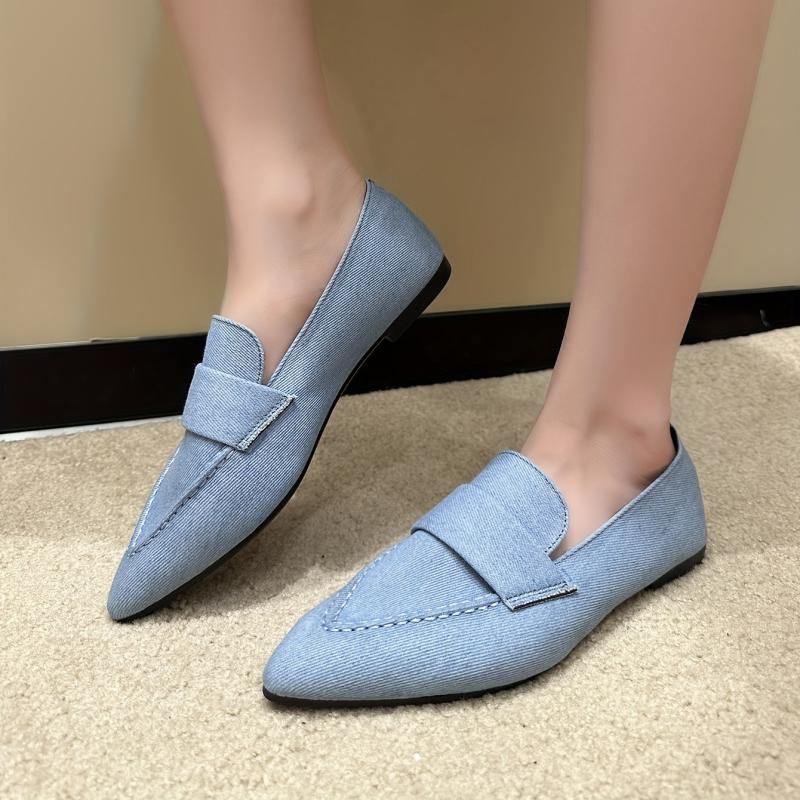 Women's Denim Flat Slip-On Shoes Pointed Toe Soft Sole Casual Walking Flats