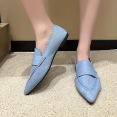 Women's Denim Flat Slip-On Shoes Pointed Toe Soft Sole Casual Walking Flats