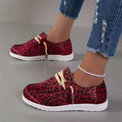 Leopard Print Canvas Shoes Lightweight Low Top Lace Up Walking Shoes