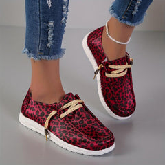 Leopard Print Canvas Shoes Lightweight Low Top Lace Up Walking Shoes