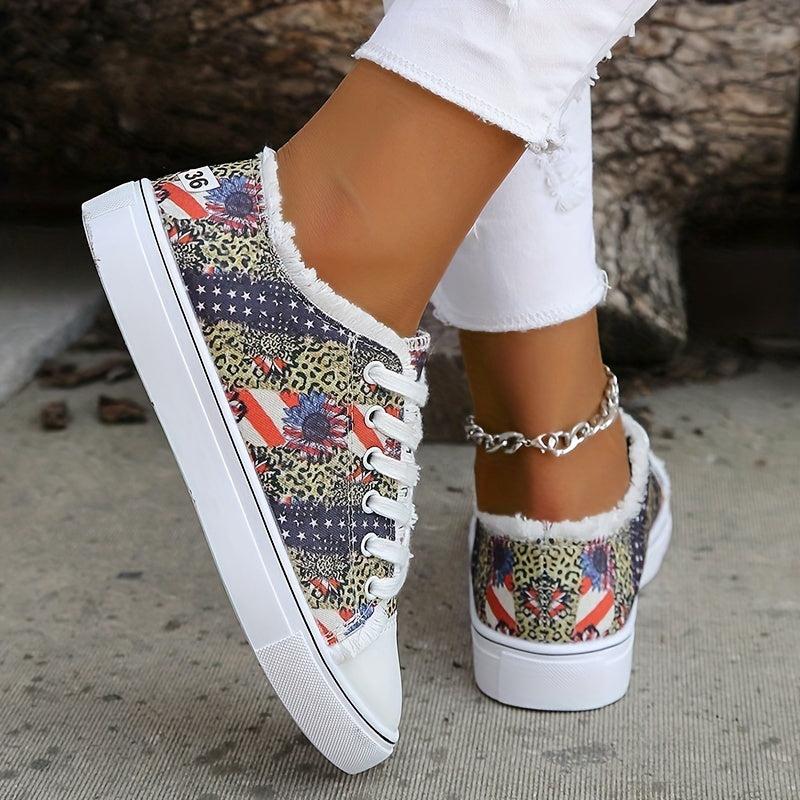 Women's Star & Striped Canvas Shoes Lace Up Sneakers