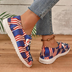Women's Flag Print Canvas Shoes Lace Up Outdoor Sneakers Lightweight