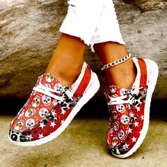 Women's Skull Pattern Flat Shoes Slip On Lightweight Halloween Shoes