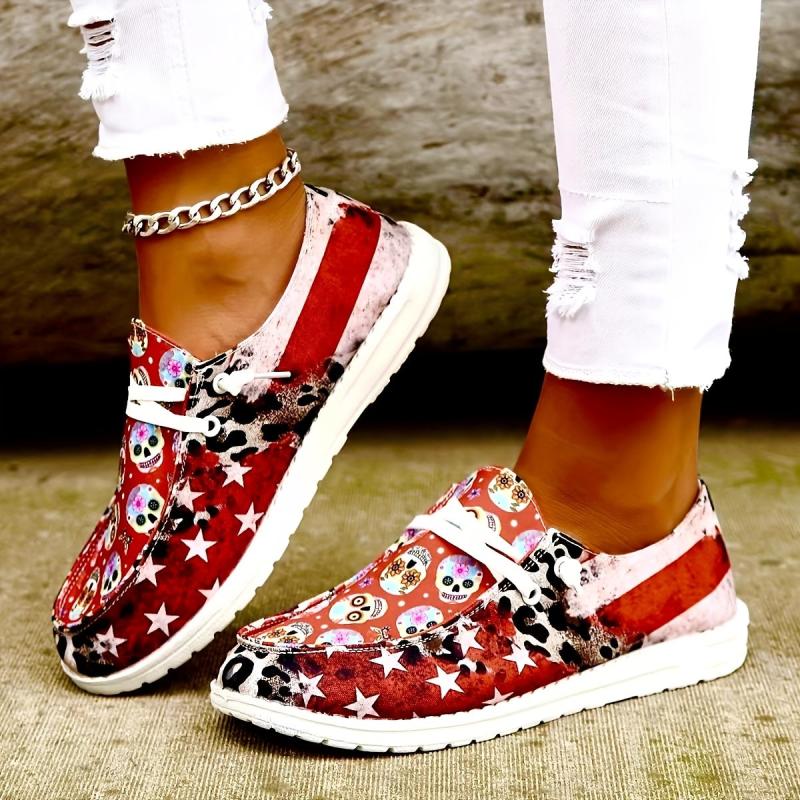 Women's Skull Pattern Flat Shoes Slip On Lightweight Halloween Shoes