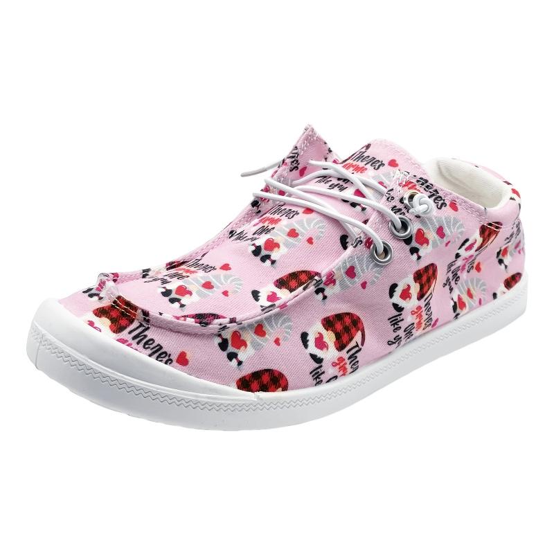 Women's Love Heart Canvas Shoes Lace Up Casual Flat Walking Shoes