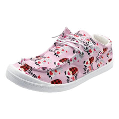 Women's Love Heart Canvas Shoes Lace Up Casual Flat Walking Shoes