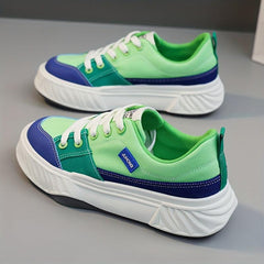 Colorblock Platform Sneakers Lace Up Low Top Canvas Shoes