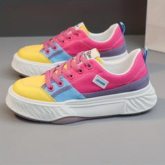 Colorblock Platform Sneakers Lace Up Low Top Canvas Shoes