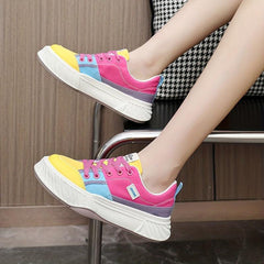 Colorblock Platform Sneakers Lace Up Low Top Canvas Shoes