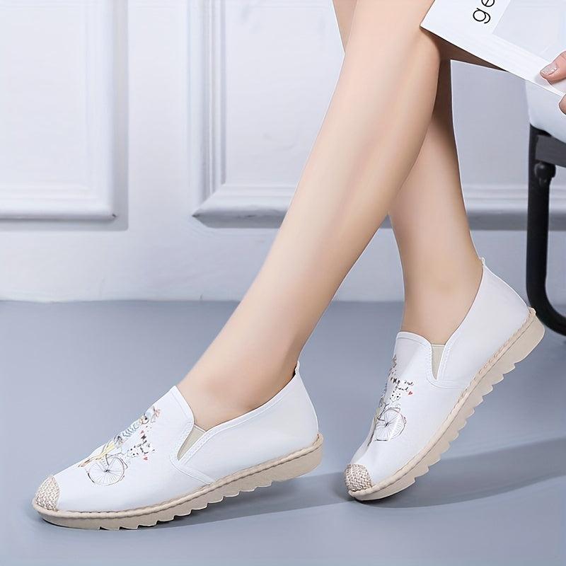 Women's Cartoon Print Flat Loafers Linen Slip On Canvas Shoes