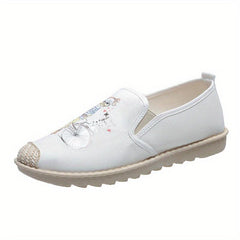 Women's Cartoon Print Flat Loafers Linen Slip On Canvas Shoes