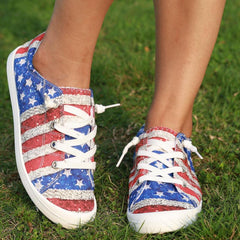 Women's Flag Pattern Canvas Shoes Low Top Flat Sneakers