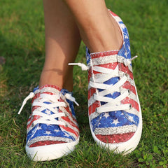 Women's Flag Pattern Canvas Shoes Low Top Flat Sneakers