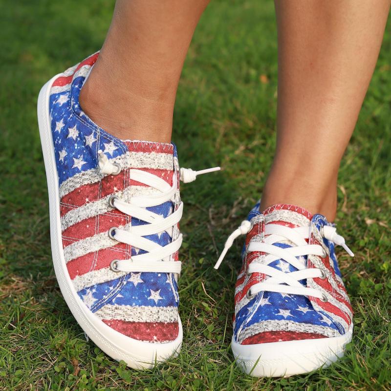 Women's Flag Pattern Canvas Shoes Low Top Flat Sneakers