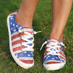 Women's Flag Pattern Canvas Shoes Low Top Flat Sneakers