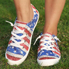 Women's Flag Pattern Canvas Shoes Low Top Flat Sneakers