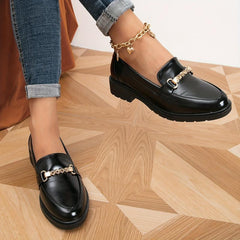 Metallic Chain Decor Loafers Slip On Low Round Toe Platform Shoes