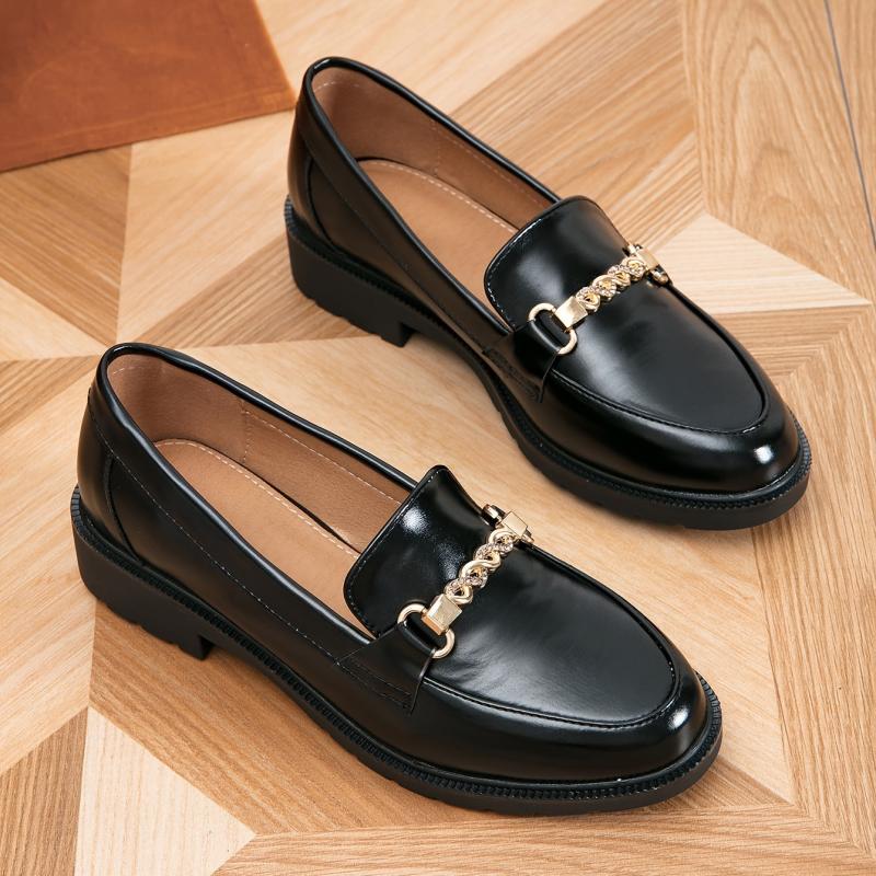 Metallic Chain Decor Loafers Slip On Low Round Toe Platform Shoes