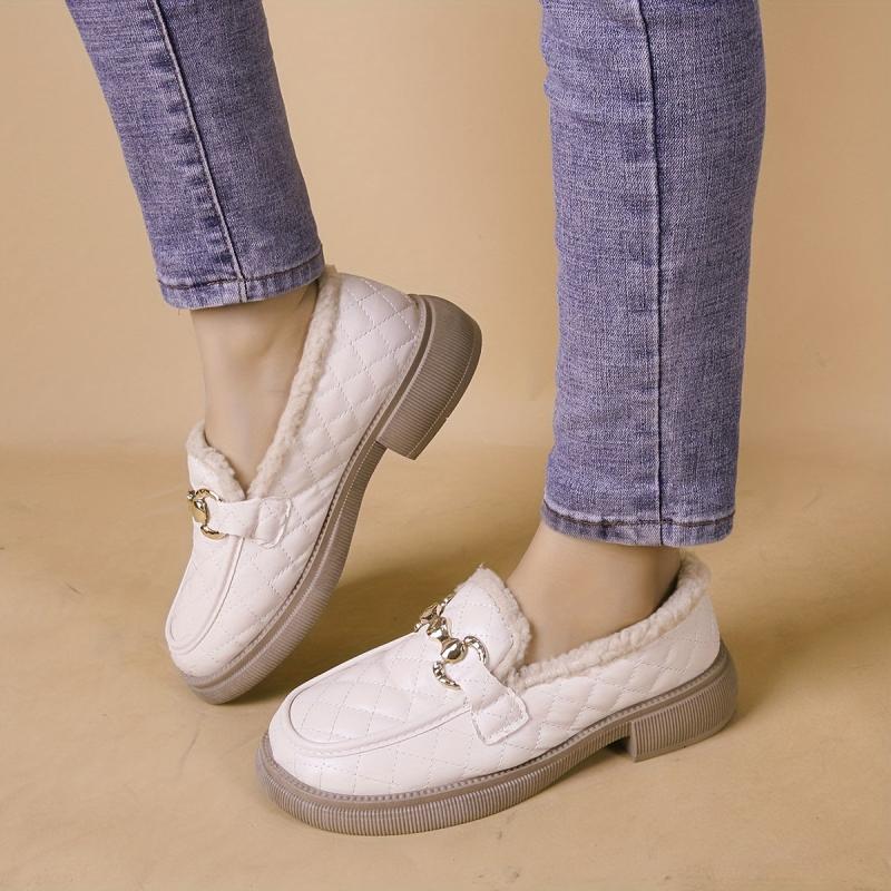 Women's Plaid Pattern Loafers with Plush Lining