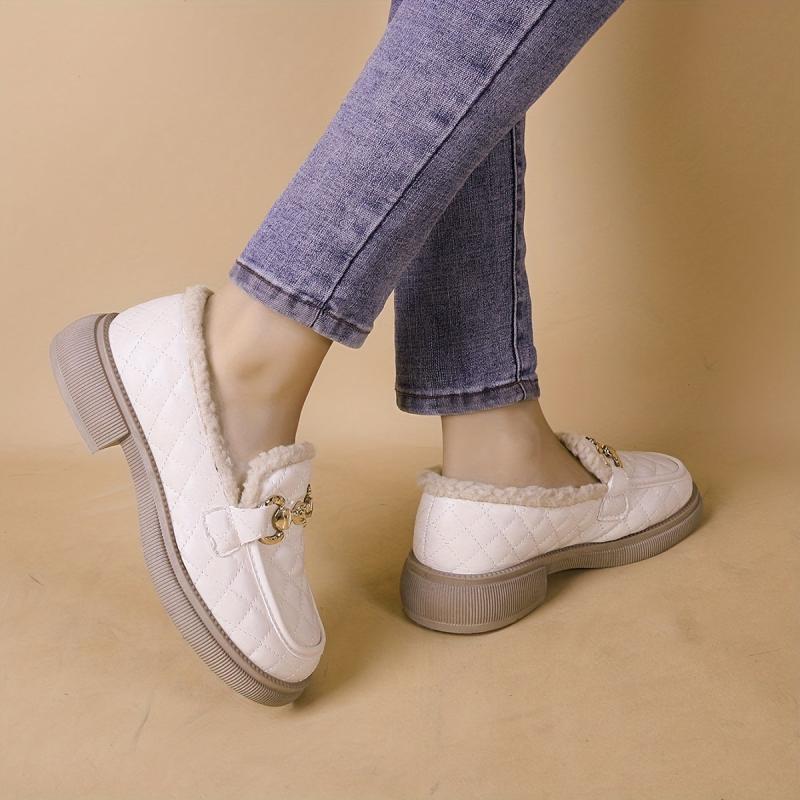 Women's Plaid Pattern Loafers with Plush Lining