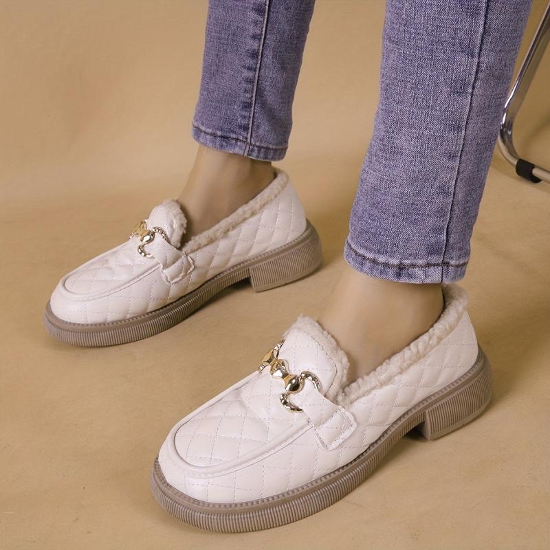 Women's Plaid Pattern Loafers with Plush Lining