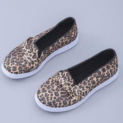 Leopard Print Slip On Loafers Round Toe Flat Walking Shoes