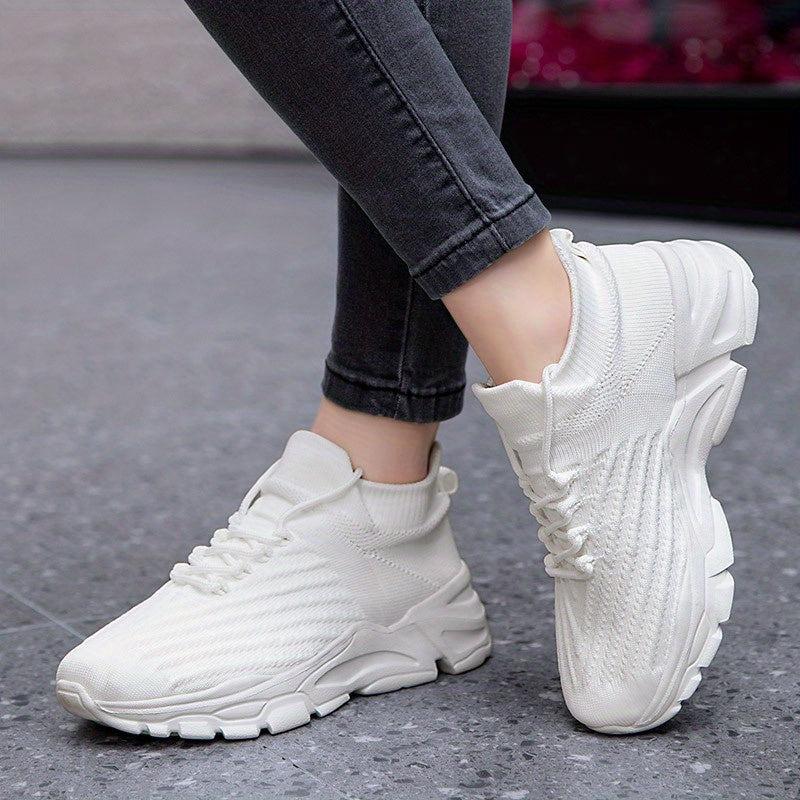 Women's Knit Platform Sneakers Breathable Lace Up Outdoor Shoes