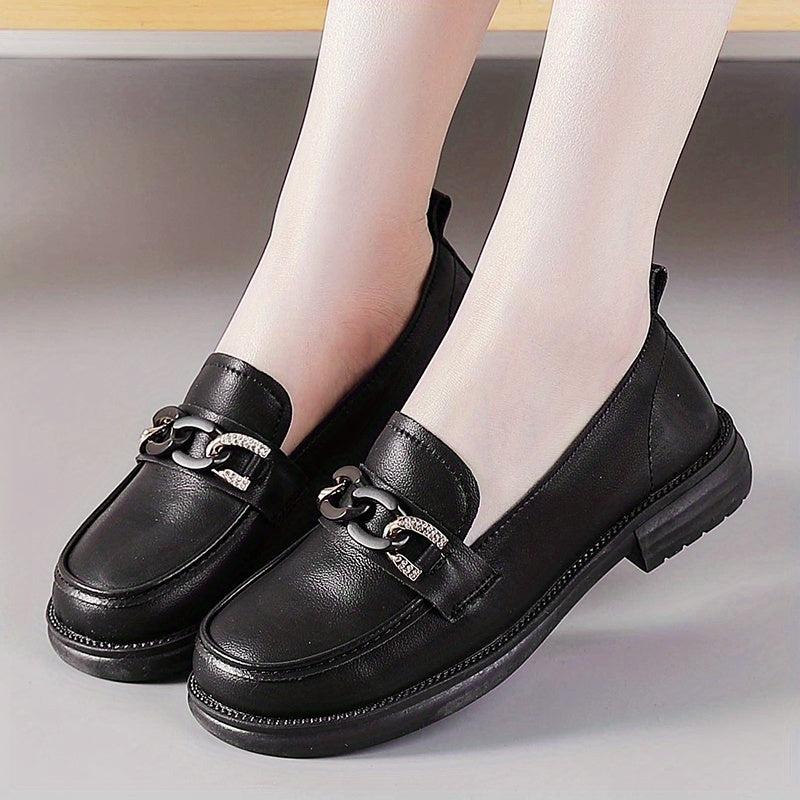 Women's Chain Decor Loafers Round Toe Slip On Shoes