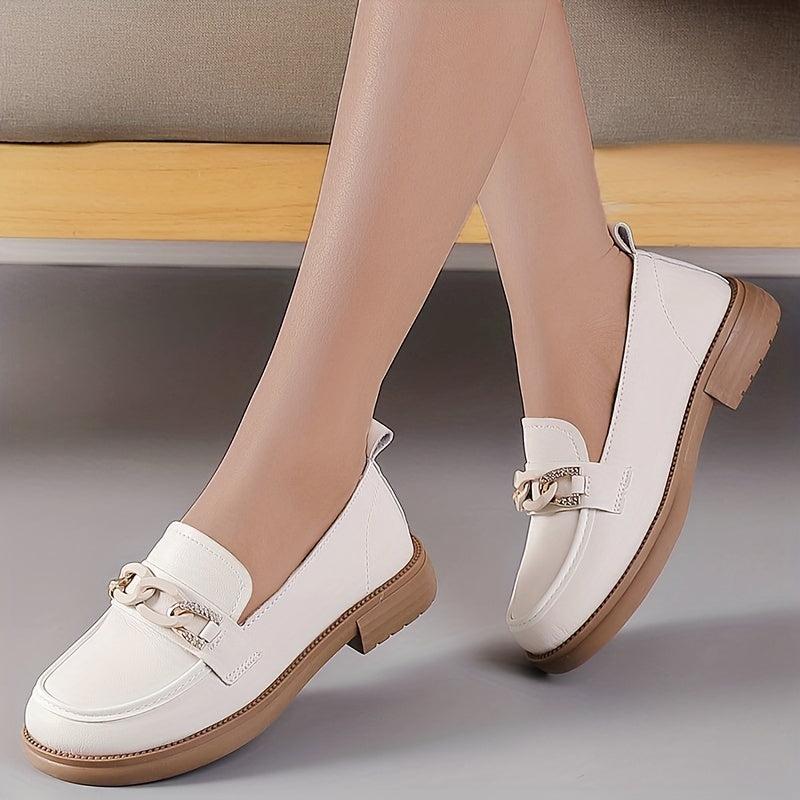Women's Chain Decor Loafers Round Toe Slip On Shoes
