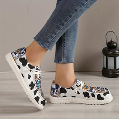 Women's Sunflower Canvas Shoes Round Toe Cow Print Loafers