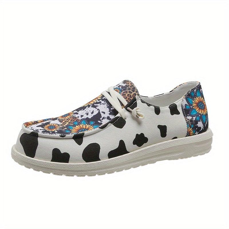 Women's Sunflower Canvas Shoes Round Toe Cow Print Loafers
