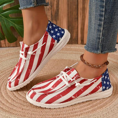 Women's Stars & Striped Pattern Canvas Shoes Casual Lace Up Flat Loafers