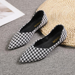 Women's Houndstooth Ballet Flats Soft Sole Slip On Shoes